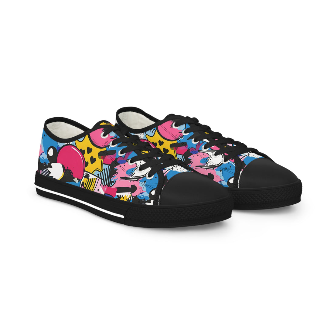 Men's Low Top Sneakers - Vibrant Abstract Design for Casual Style