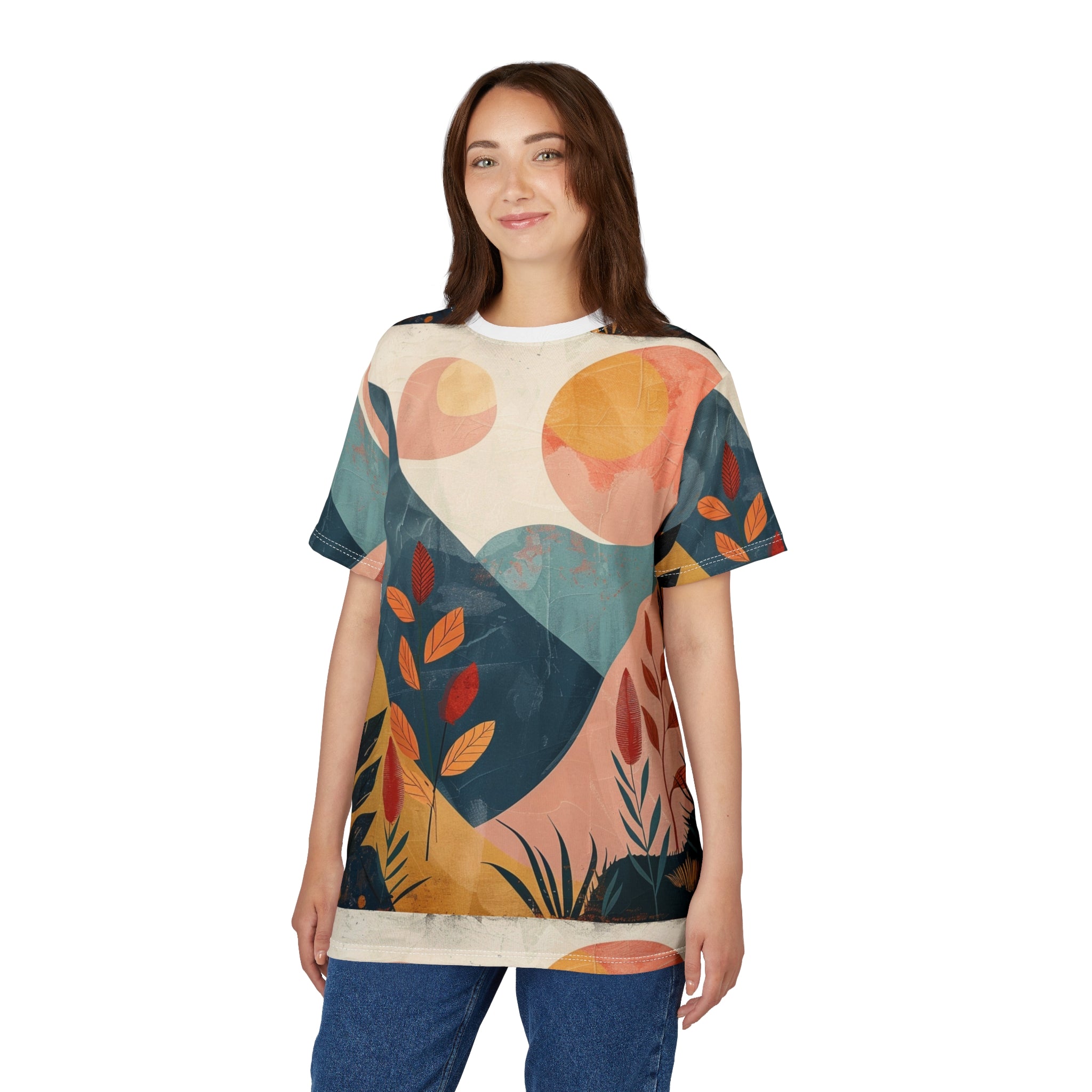 Botanical Sunset Unisex Cut & Sew Tee - Vibrant Nature-Inspired Design
