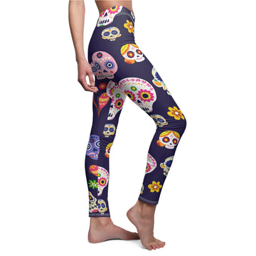 Colorful Skull Print Women's Leggings - Casual Halloween Fashion