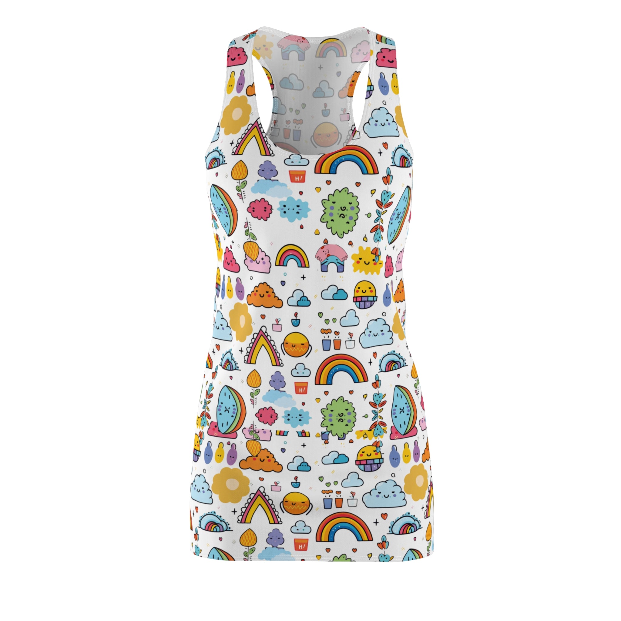 Whimsical Rainbow Print Racerback Dress