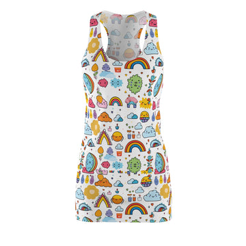 Whimsical Rainbow Print Racerback Dress