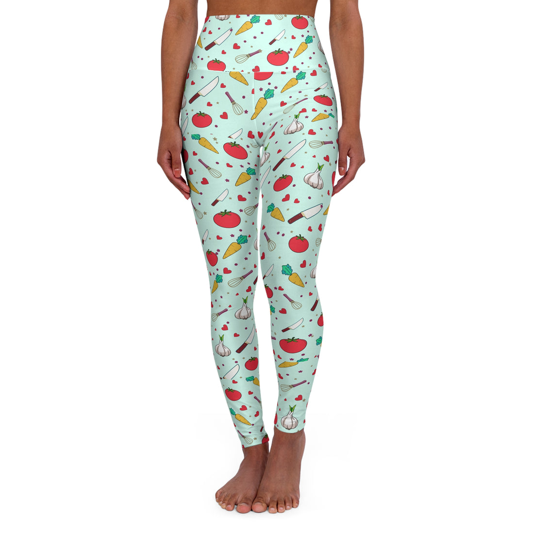 Colorful Food Print High Waisted Yoga Leggings - Perfect for Fitness and Food Lovers