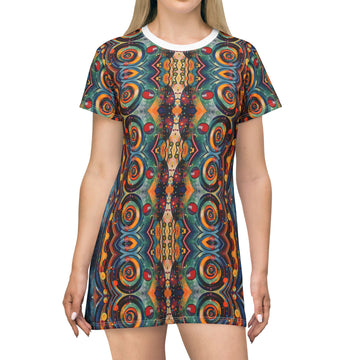 Colorful Swirls Pattern T-Shirt Dress