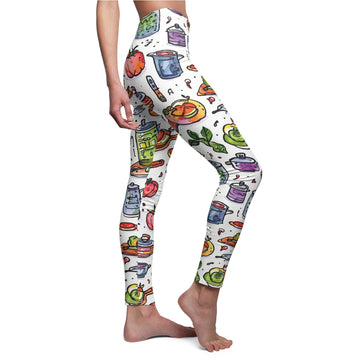 Colorful Culinary-Themed Women's Casual Leggings - Fun Food Print