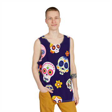 Men's Sugar Skull Tank Top - Colorful Day of the Dead Design
