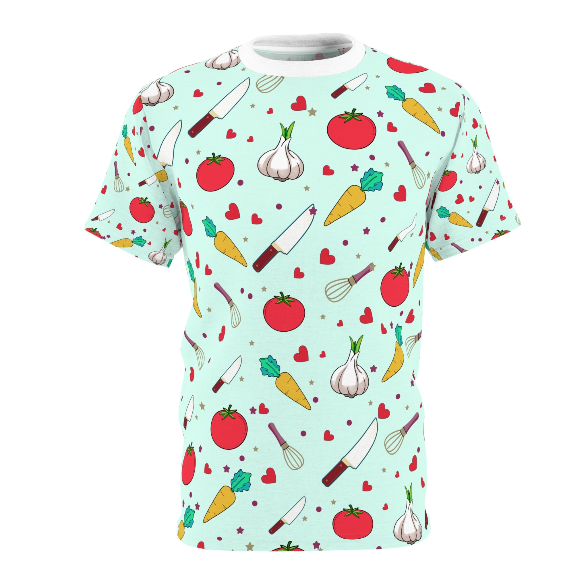 Chef's Love Unisex Cut & Sew Tee - Cute Cooking Pattern with Hearts