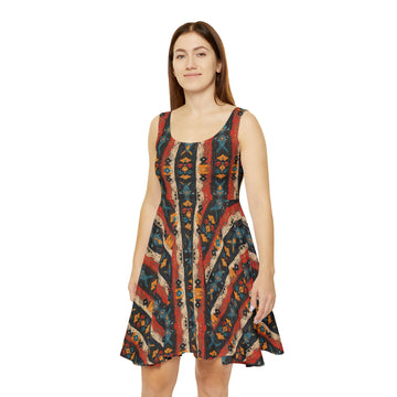 Bohemian Women's Skater Dress - Vibrant Pattern for Summer Fun