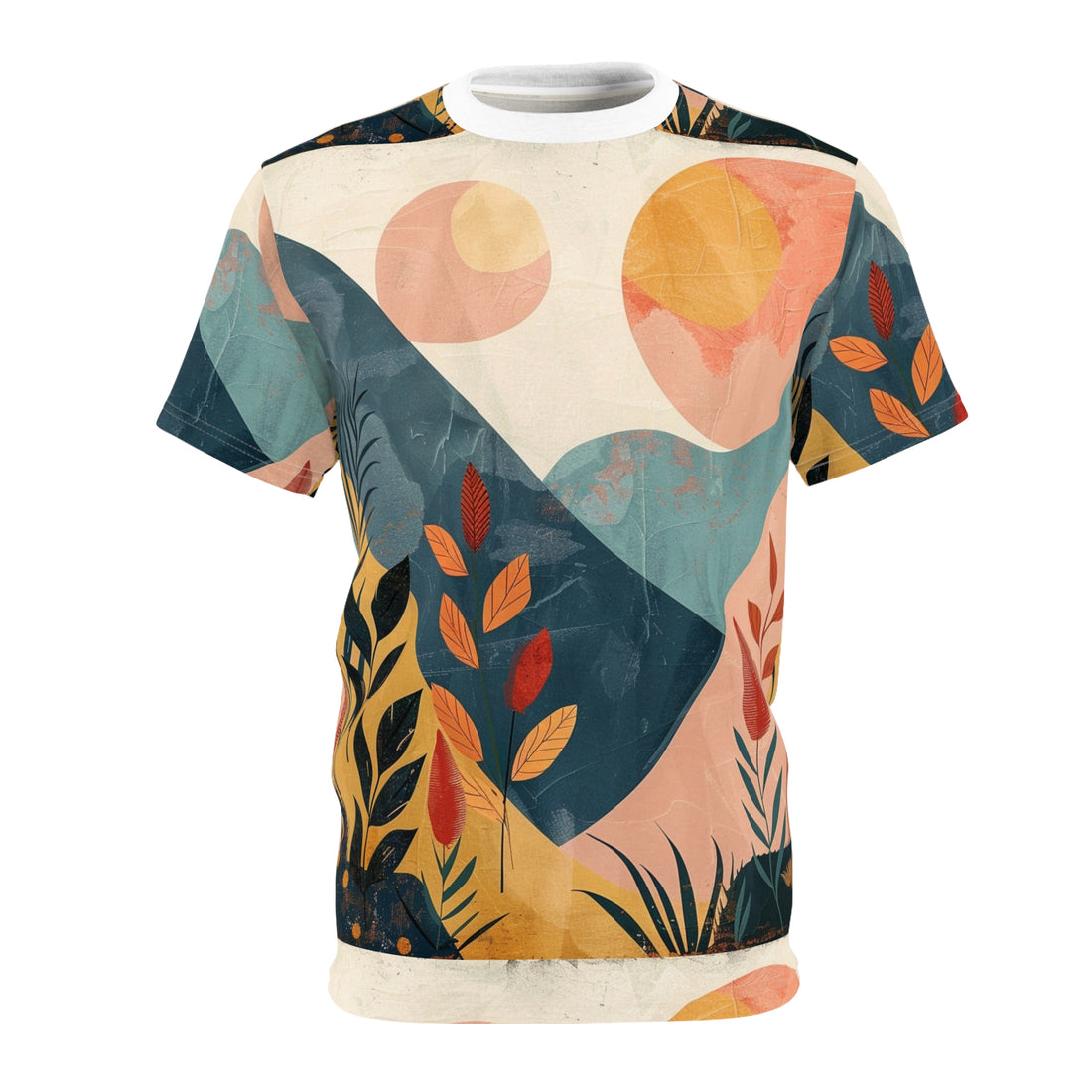Botanical Sunset Unisex Cut & Sew Tee - Vibrant Nature-Inspired Design