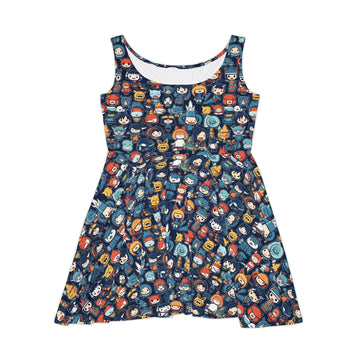 Vibrant Women's Skater Dress - Fun Character Print for Summer Gatherings