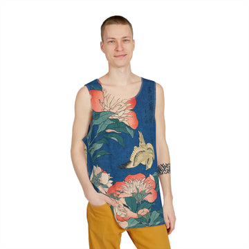 Artistic Men's Tank Top with Floral and Bird Design