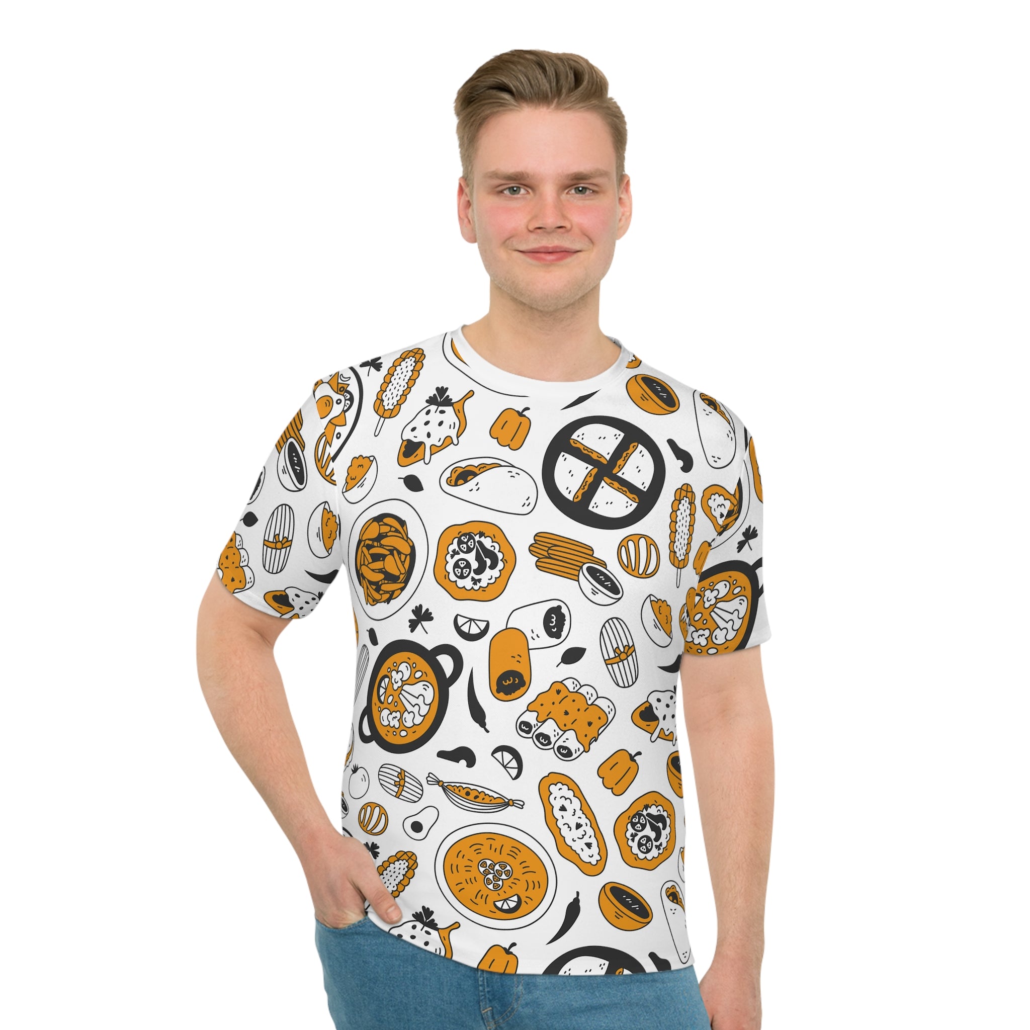 Foodie Fun Men's Loose T-Shirt – Unique Food Pattern for Casual Wear