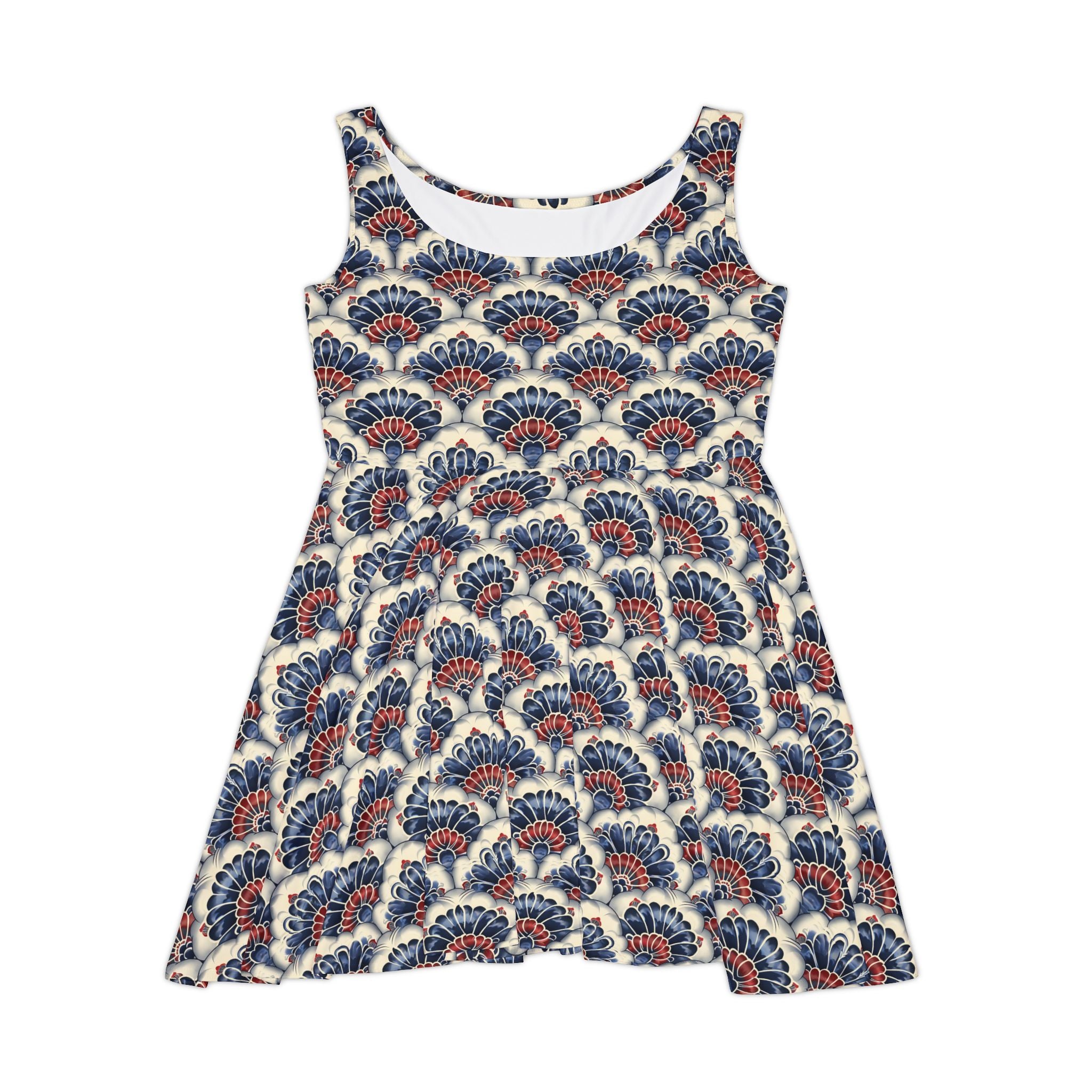 Floral Tile Japanese Print Women's Skater Dress - Perfect for Summer Parties & Casual Outings