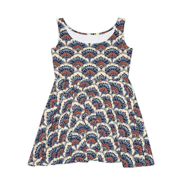 Floral Tile Japanese Print Women's Skater Dress - Perfect for Summer Parties & Casual Outings