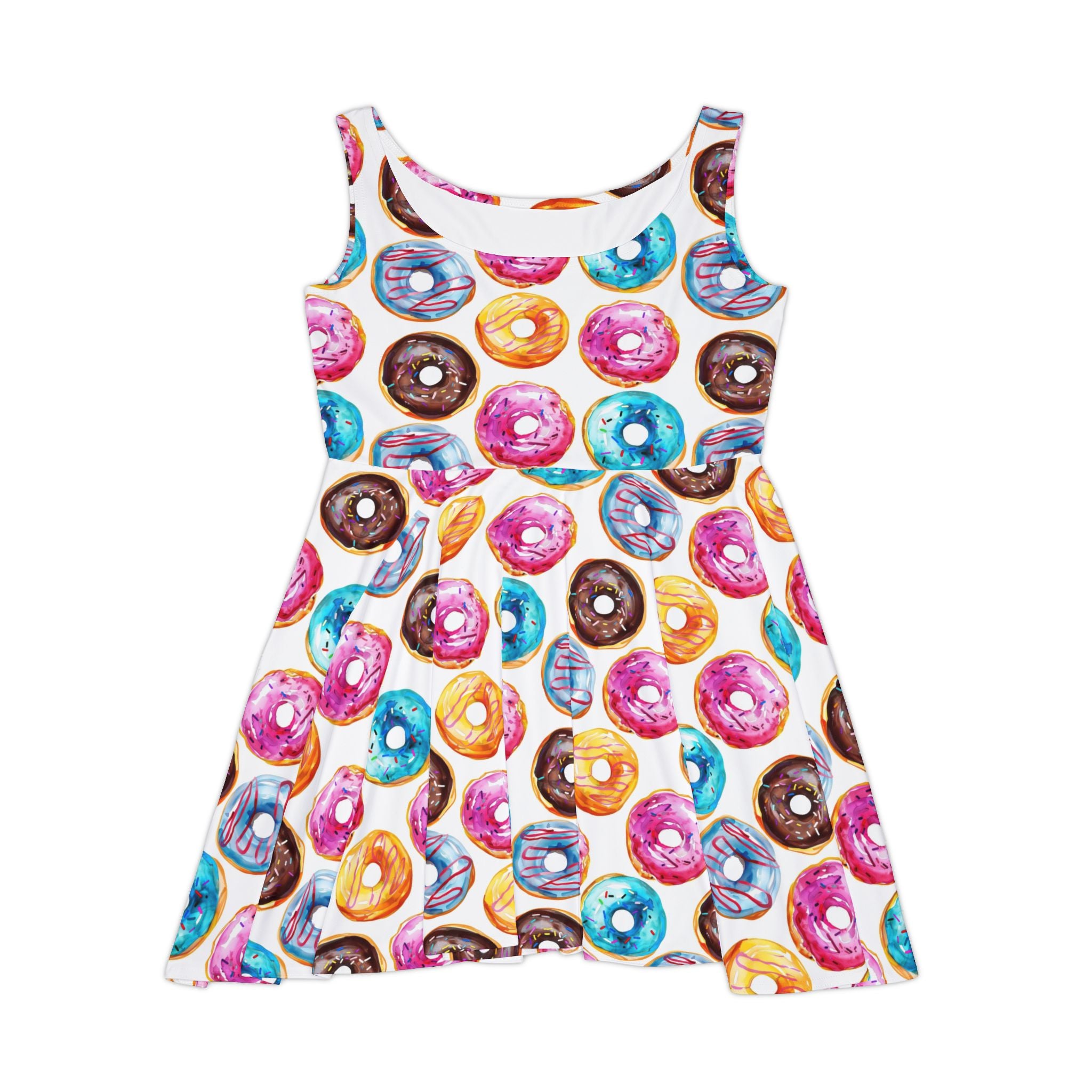 Fun Donut Print Women's Skater Dress - Perfect for Summer Parties & Casual Outings