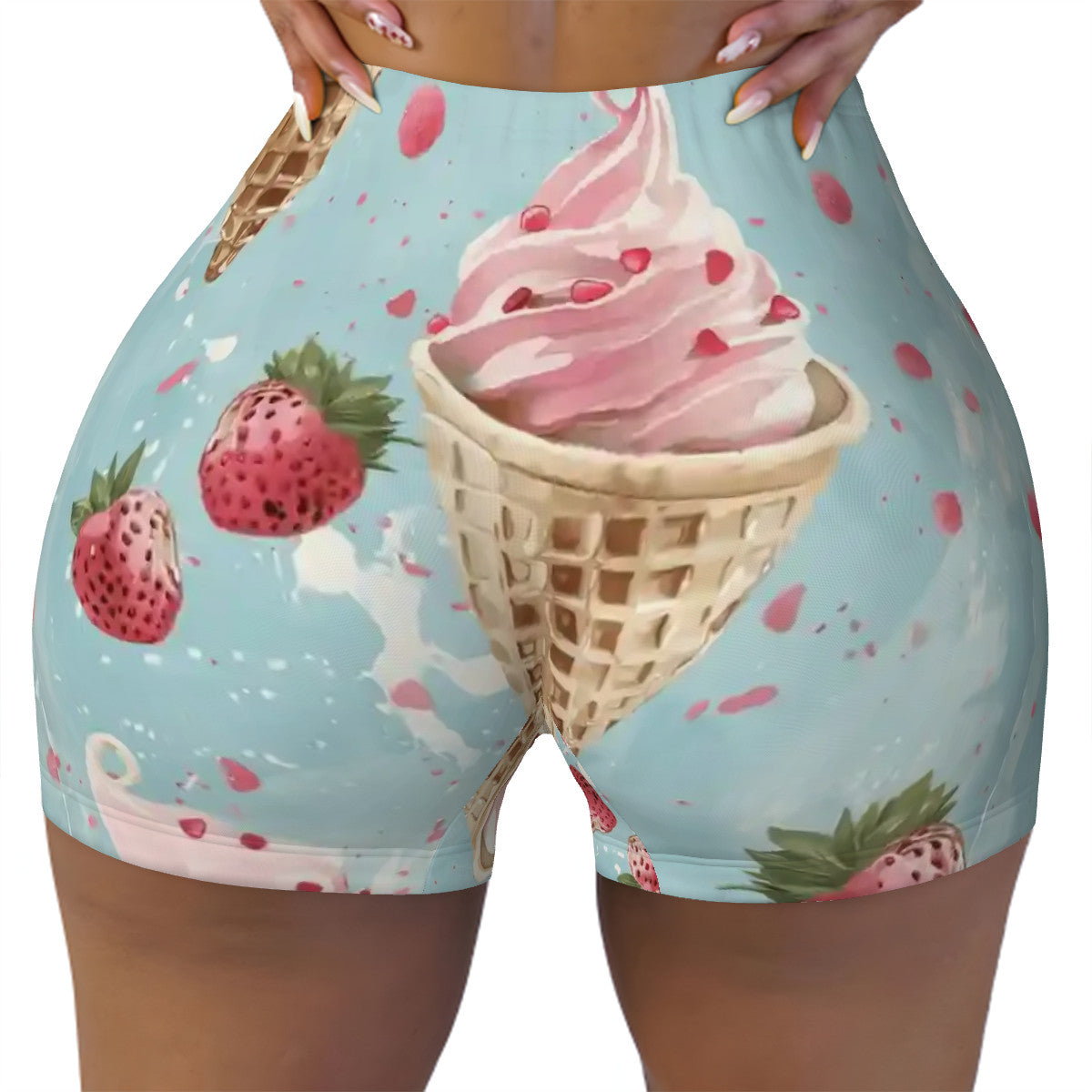 Ice-cream with Strawberries Athletic Shorts for Women