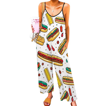 Fast Food Seamless Pattern Casual Jumpsuit