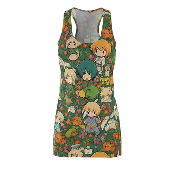 Floral Anime Character Racerback Dress for Summer