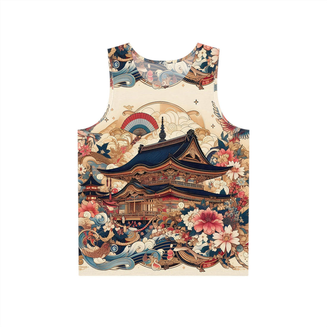 Men's Tank with Japanese Temple Design - Summer Casual Wear