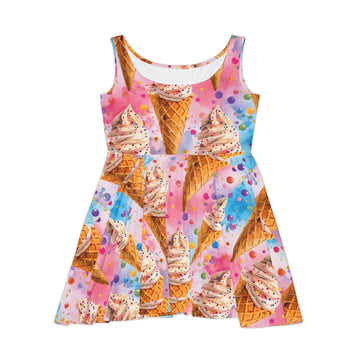 Whimsical Ice Cream Cone Women's Skater Dress - Sweet Summer Style
