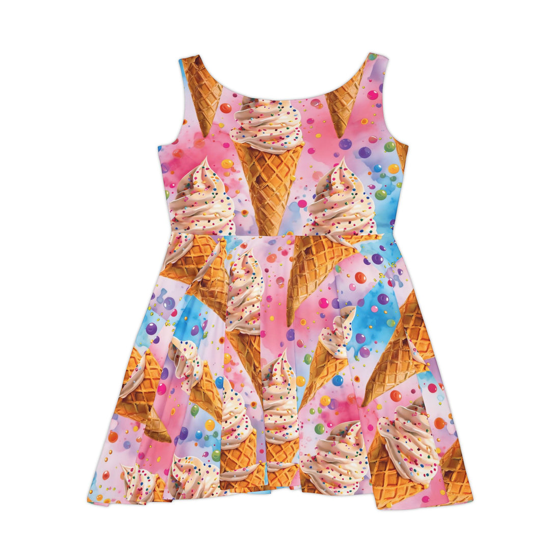 Whimsical Ice Cream Cone Women's Skater Dress - Sweet Summer Style