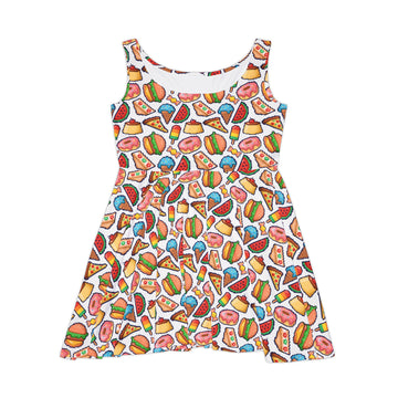 Playful Food Print Women's Skater Dress - Fun & Colorful Summer Style