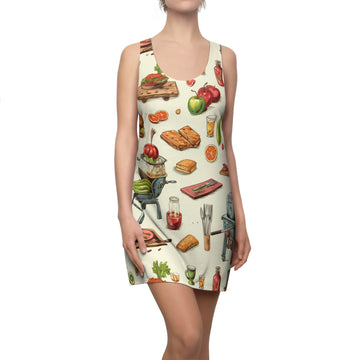 Culinary Vibes Women's Racerback Dress - Fun Food Print for Summer Days