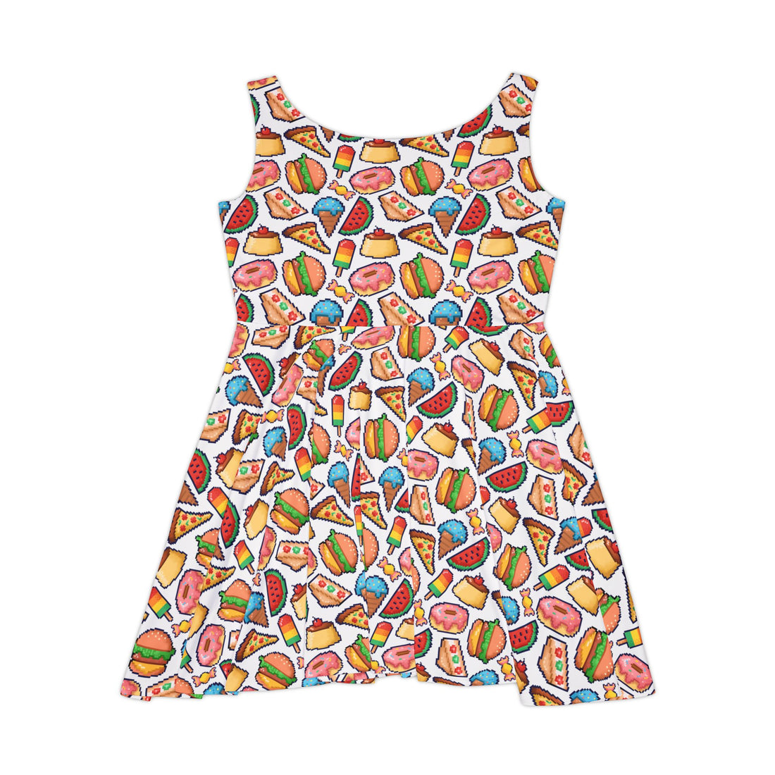 Playful Food Print Women's Skater Dress - Fun & Colorful Summer Style