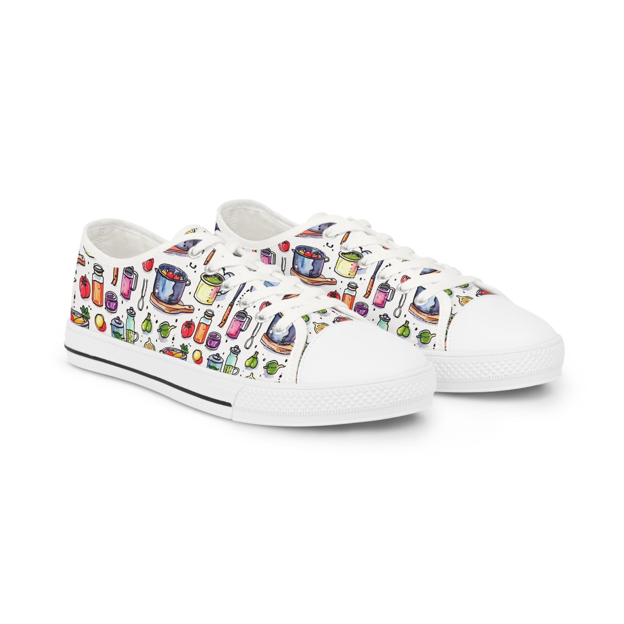 Kitchen Utensils Low Top Sneakers - Fun Patterned Casual Shoes