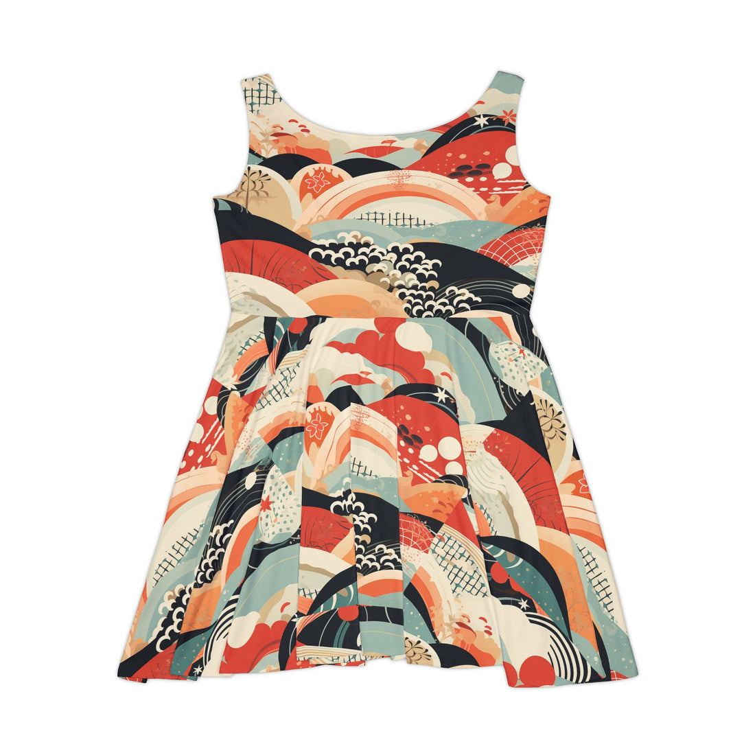 Vibrant Womens Skater Dress - Colorful Wave Pattern for Summer Fun