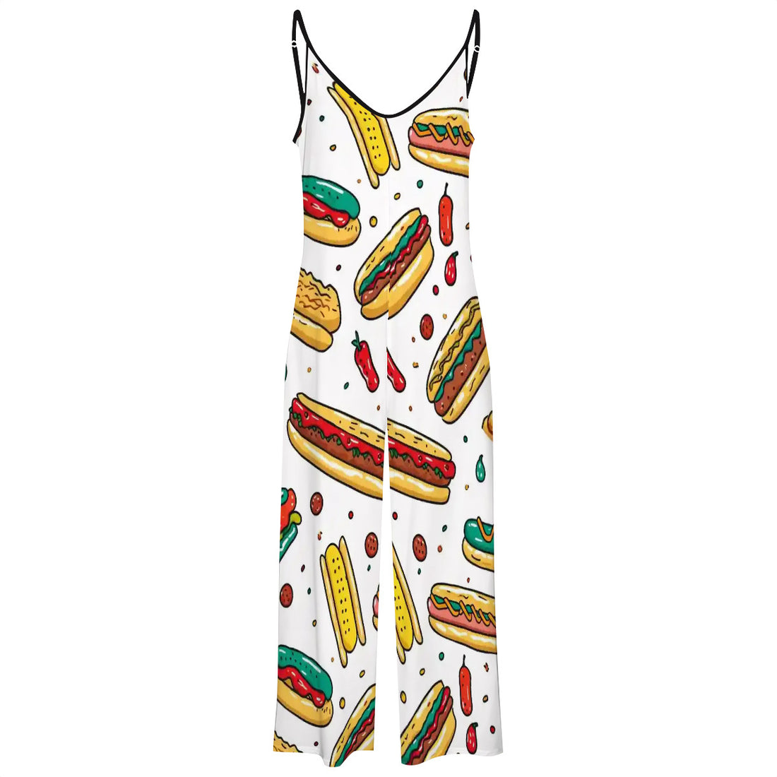 Fast Food Seamless Pattern Casual Jumpsuit