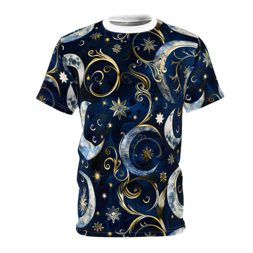 Celestial Dreams Unisex Cut & Sew Tee - Cosmic Design with Stars and Moons