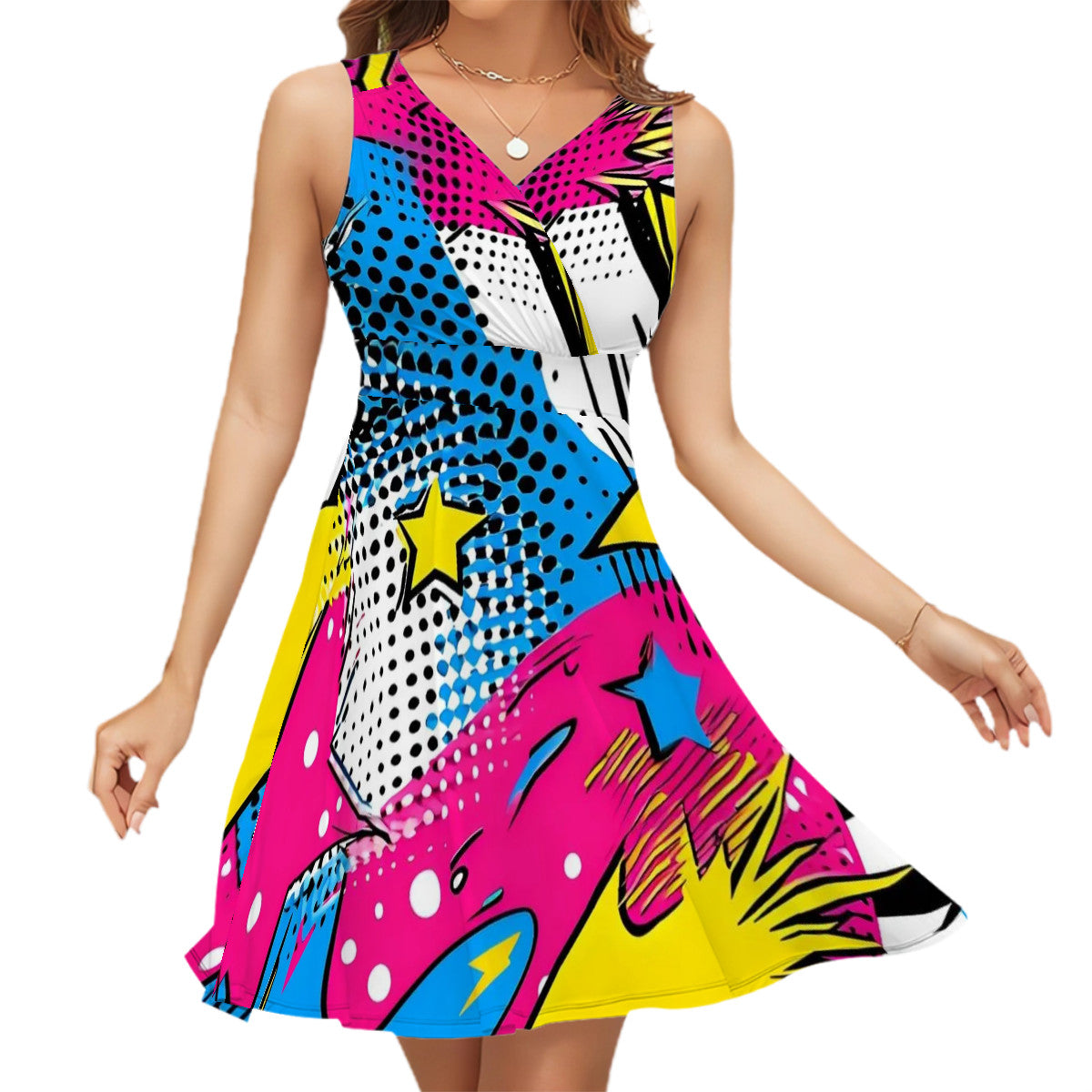 Sleeveless V Neck Dress