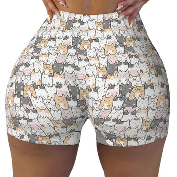 Cat Pattern Athletic Shorts for Women