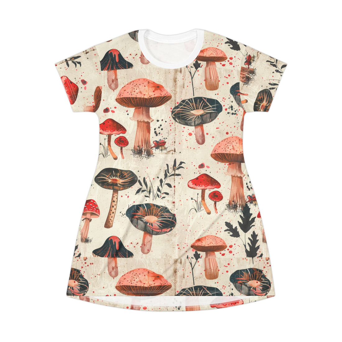 Whimsical Mushroom Print T-Shirt Dress for Nature Lovers