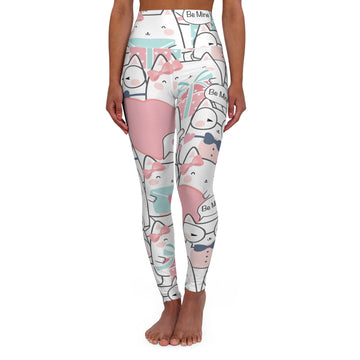 Cute Cat-Themed High Waisted Yoga Leggings - Be Mine Design