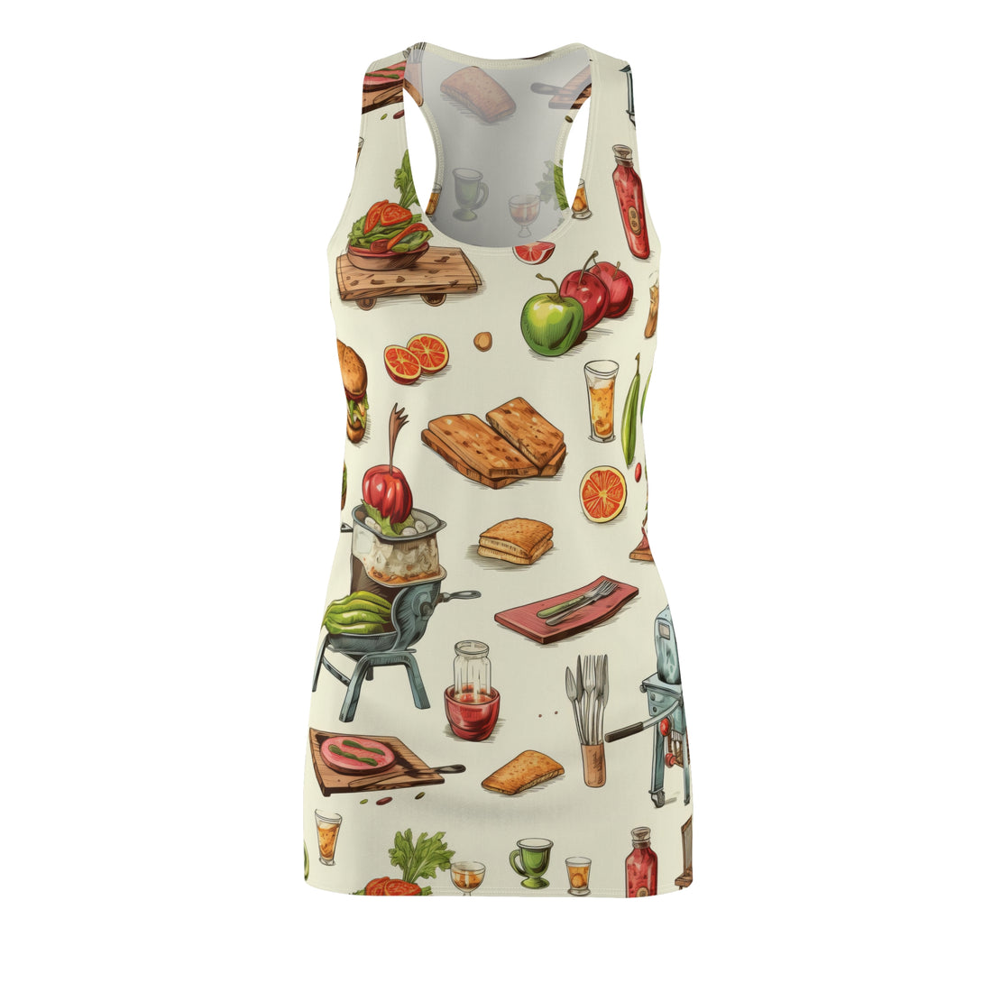 Culinary Vibes Women's Racerback Dress - Fun Food Print for Summer Days
