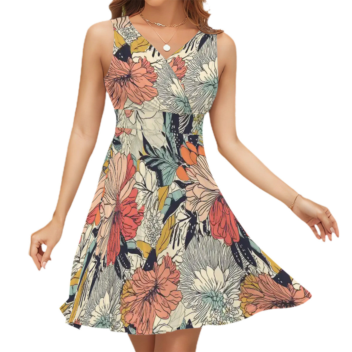 Sleeveless V Neck Dress