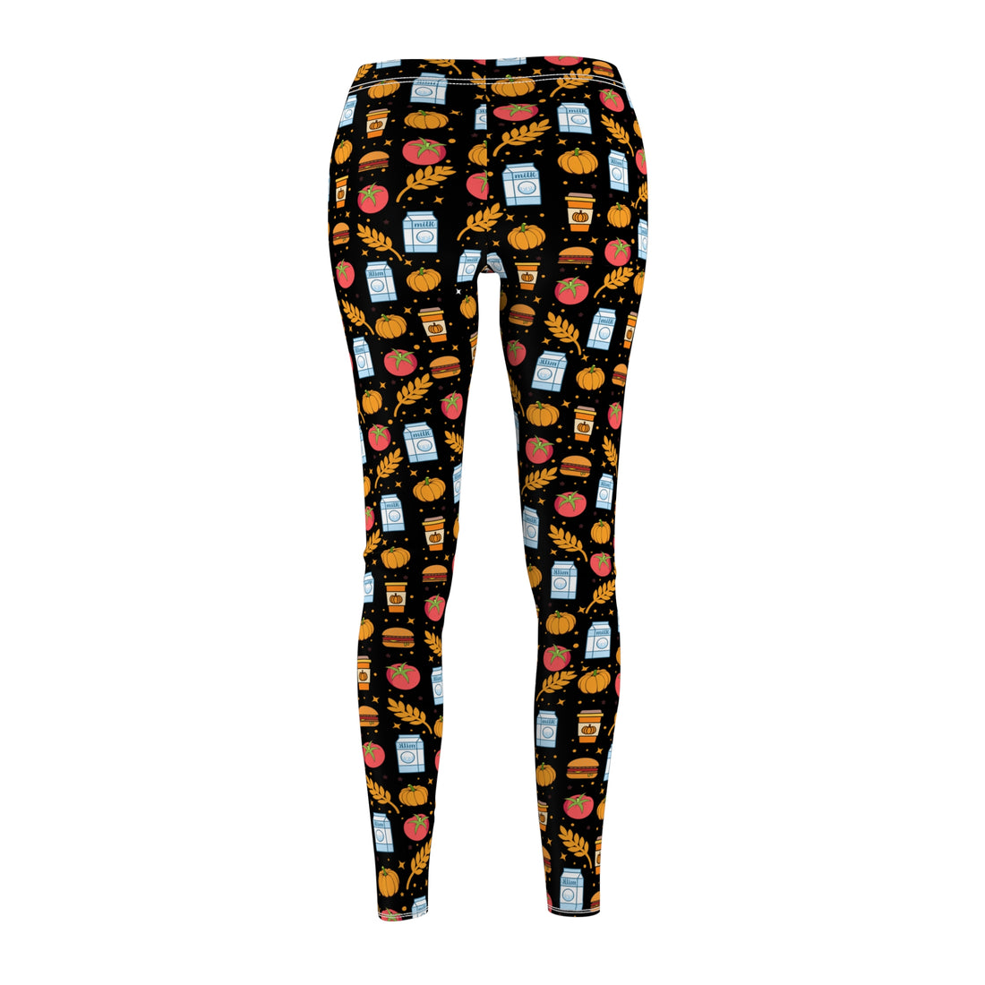 Fall-Themed Casual Leggings with Pumpkins and Apples