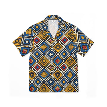 Stylish Men's Hawaiian Camp Shirt - Vibrant Geometric Print for Summer Vibes