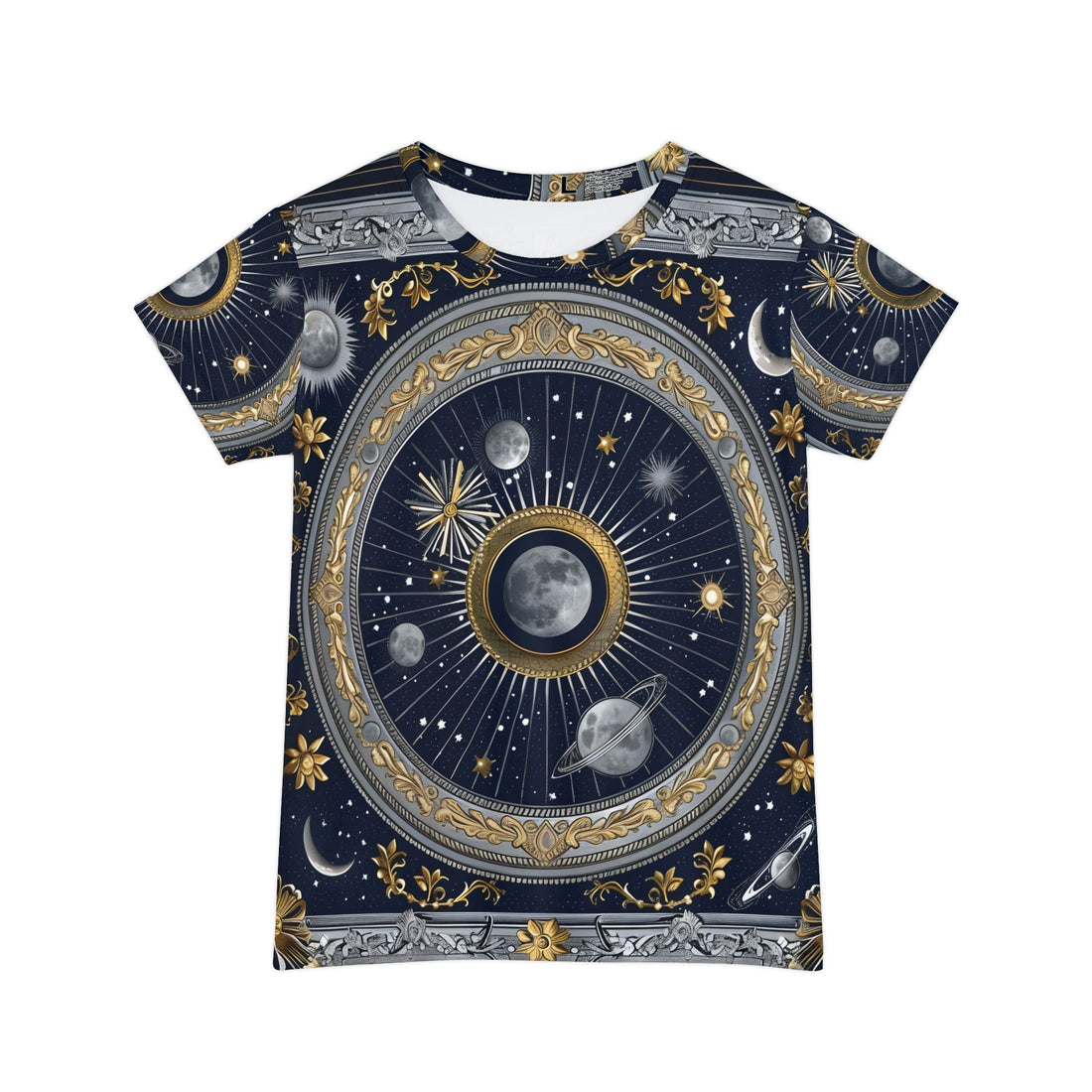 Celestial Elegance Printed Short Sleeve Shirt for Women - Cosmic Night Sky Design