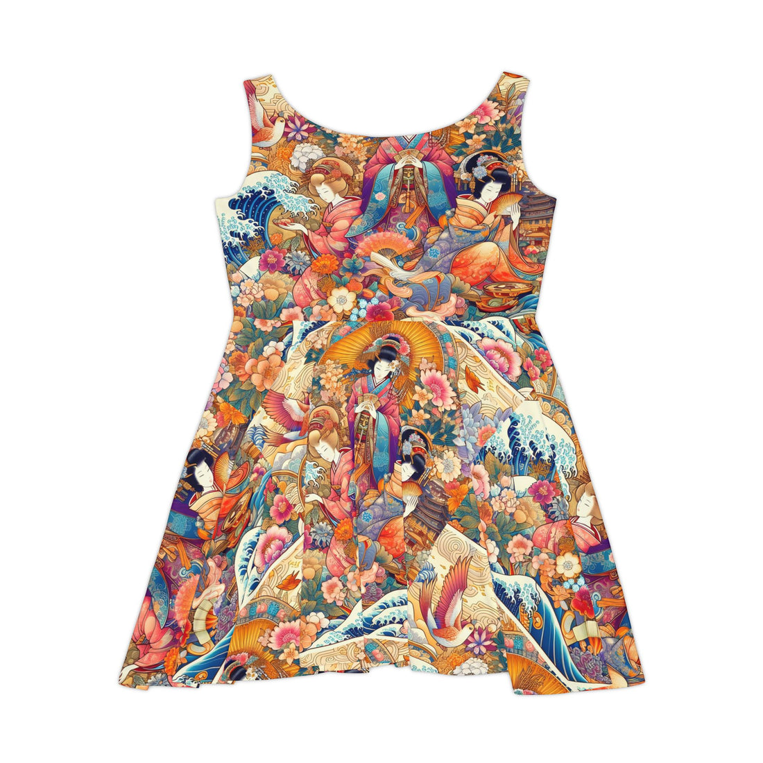 Vibrant Geisha Wave Women's Skater Dress - Perfect for Summer Celebrations