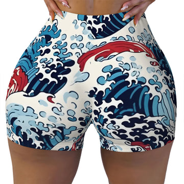 Japanese Wave Athletic Shorts for Women