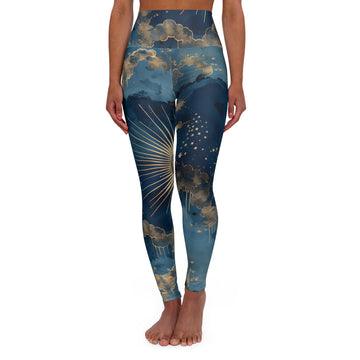 High Waisted Yoga Leggings - Cloud & Star Design for Active Lifestyle