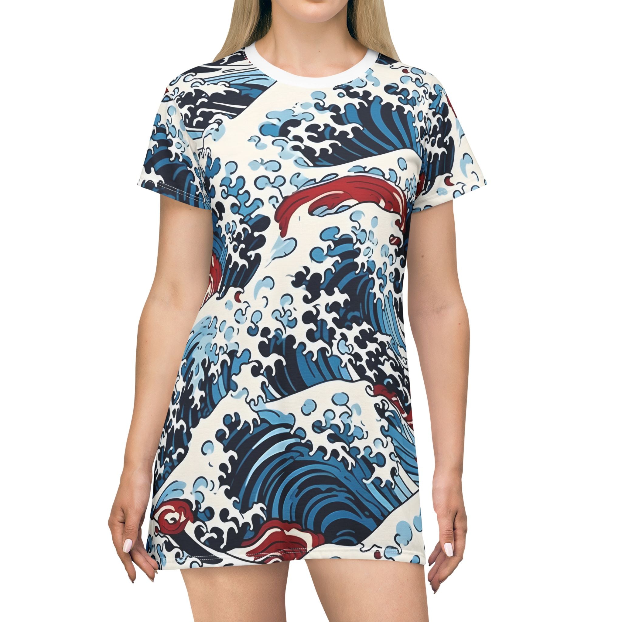 Cozy Ocean Wave T-Shirt Dress for Beach Lovers