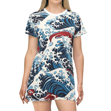 Cozy Ocean Wave T-Shirt Dress for Beach Lovers