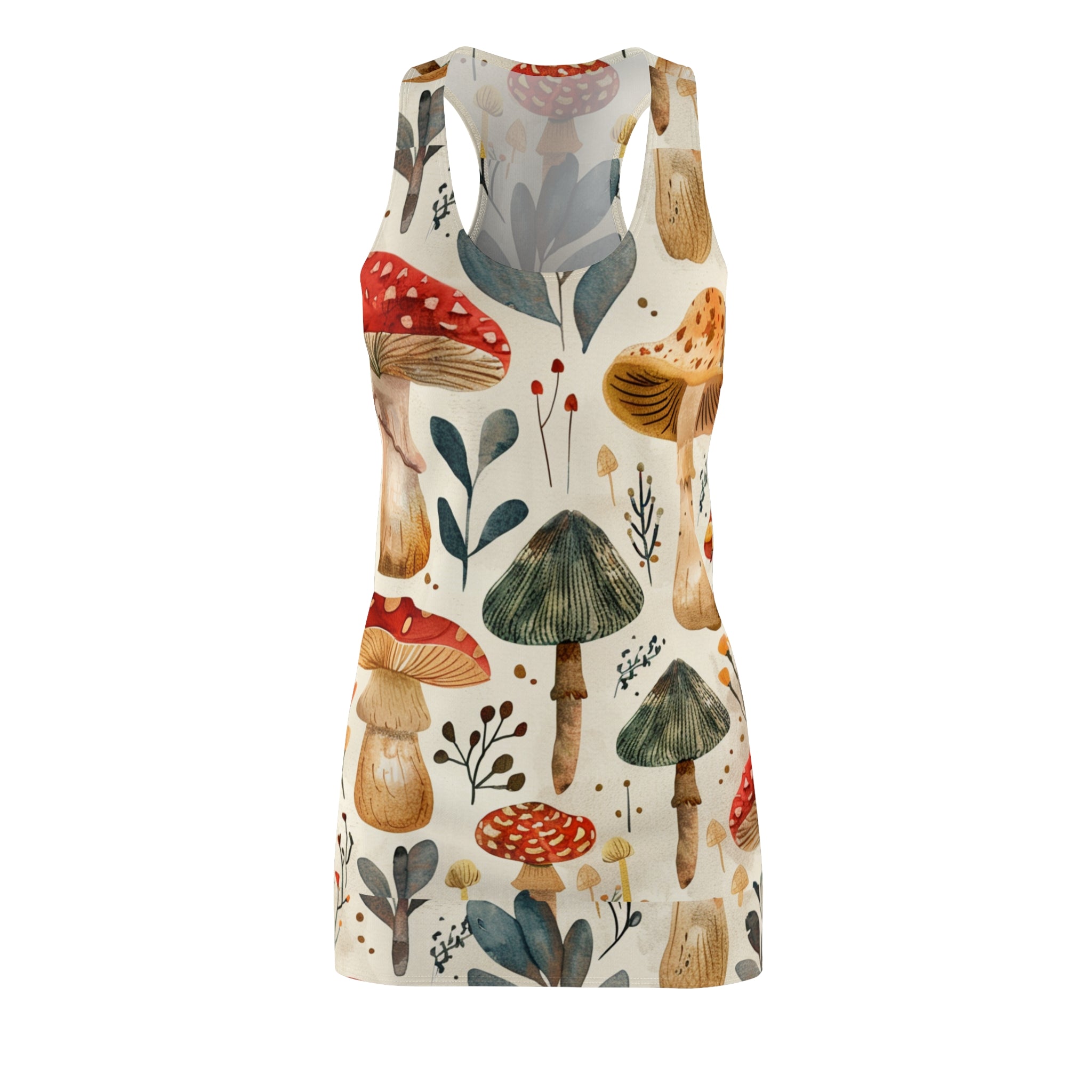 Bohemian Mushroom Print Racerback Dress for Women - Perfect for Summer Festivals and Casual Outings