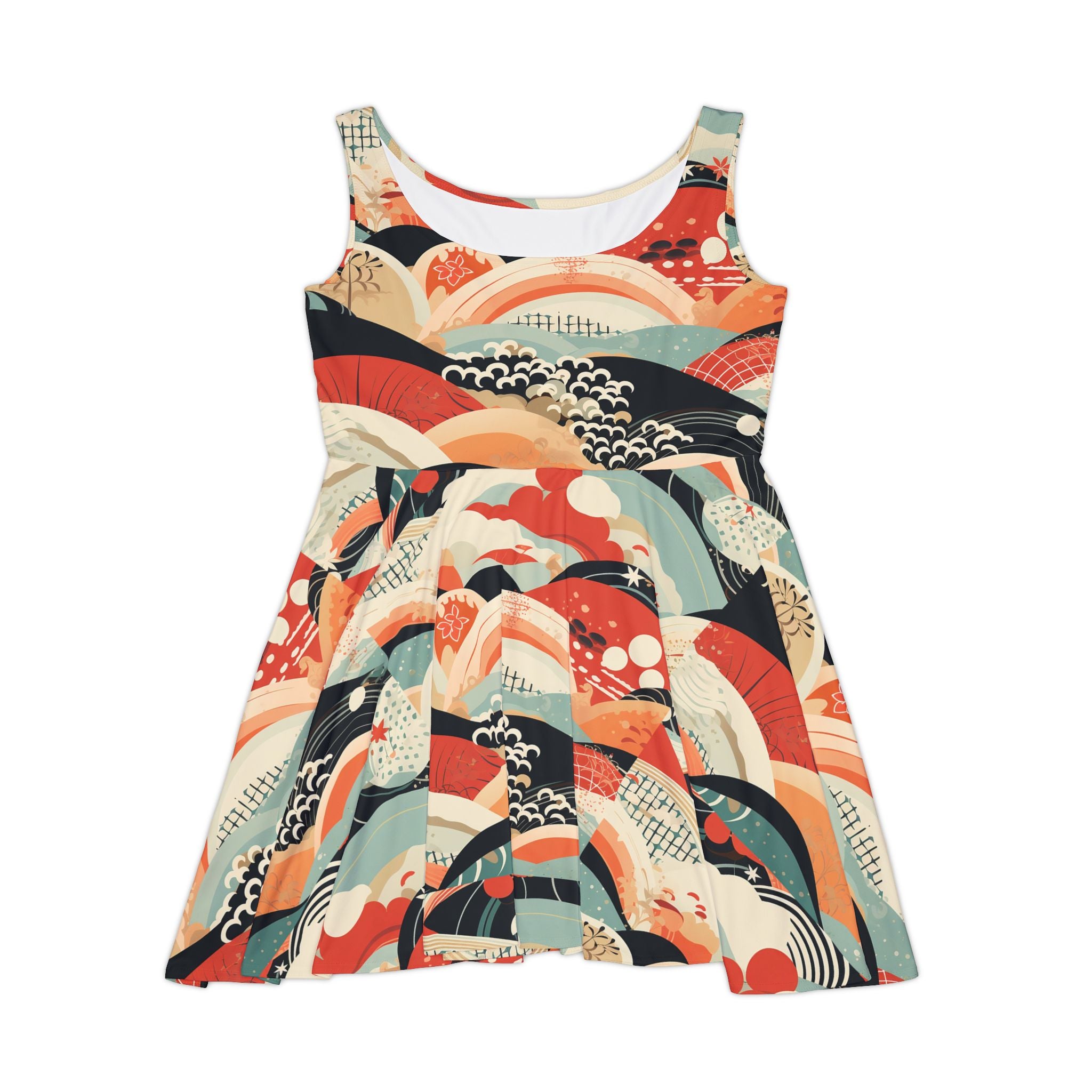 Vibrant Womens Skater Dress - Colorful Wave Pattern for Summer Fun