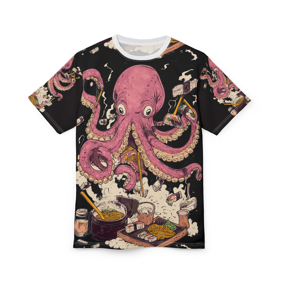 Octopus Lover Unisex Cut & Sew Tee - Fun Sushi & Noodles Print