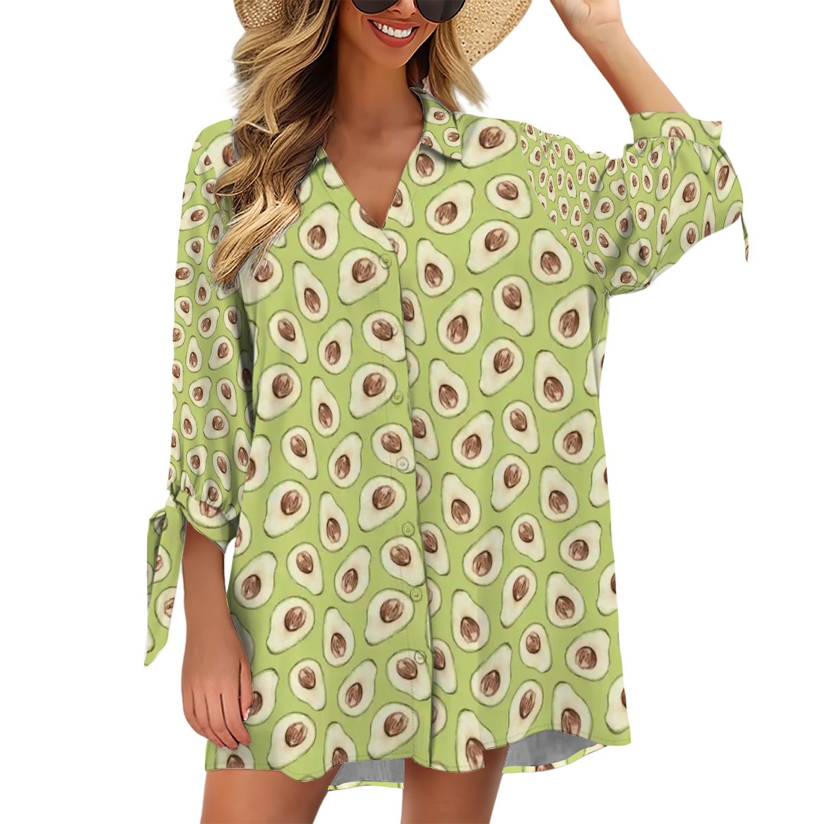 Women's Cardigan Shirt ThreeQuarter Sleeve Avocado Pattern Light