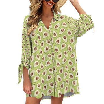 Women's Cardigan Shirt ThreeQuarter Sleeve Avocado Pattern Light